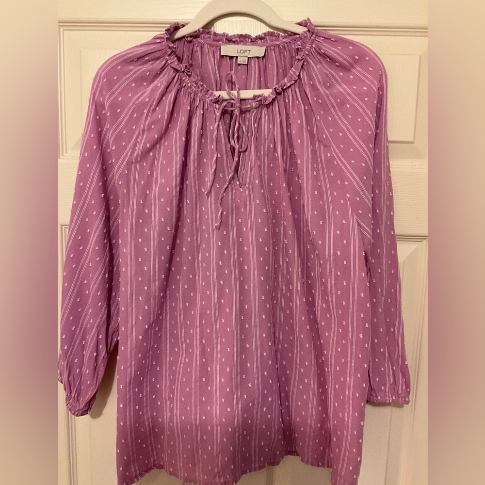 LOFT XL Purple Swiss-Dot Striped Women's Top